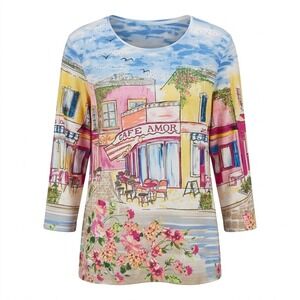 NEW Allison Daley Woman 3X Blue Cafe Amor 3/4 Sleeve Knit Top Tunic